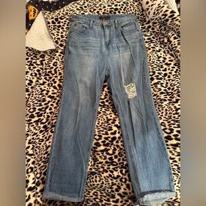 Forever 21 Light Blue Distressed Straight Leg Jeans